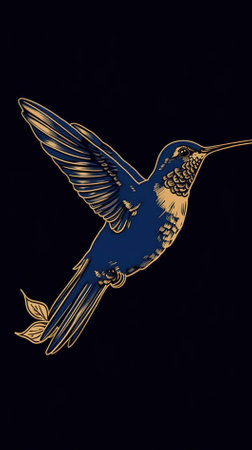 Illustration of a hummingbird in flight on a black background.の素材