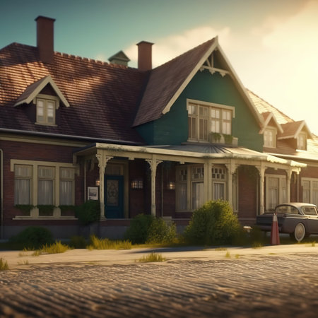 Beautiful old houses in the city at sunset. Retro style.の素材