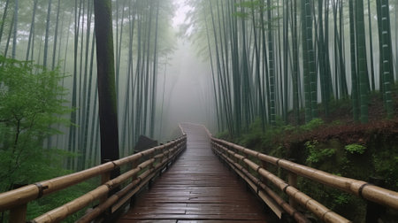 Bamboo forest with fog in the morning, Arashiyama, Kyotoの素材