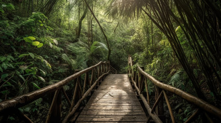 Wooden bridge in the jungle of Costa Rica, Central America.の素材
