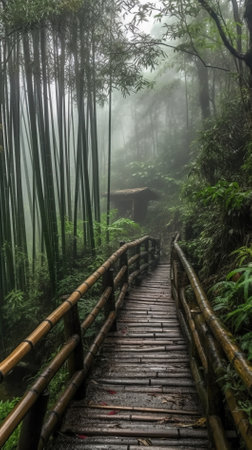 Wooden bridge in the bamboo forest of Doi Inthanon National Park, Chiang Mai, Thailandの素材