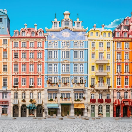 Colorful facades of old houses in Wroclaw, Polandの素材