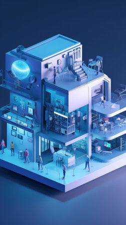 3d isometric illustration of a laboratory with equipment and scientific researchの素材