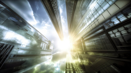 abstract scene of modern skyscraper in business district with blue skyの素材