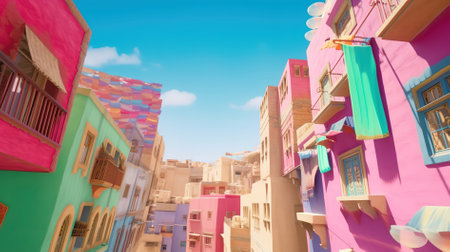 Colorful houses in the city of Dubai, United Arab Emirates.の素材