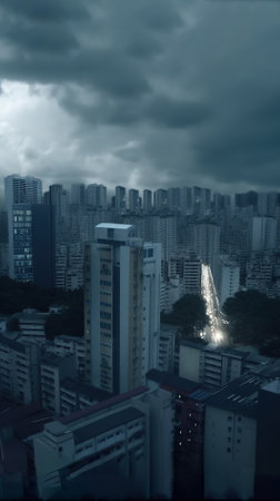Skyline of Hong Kong city at night with stormy sky.の素材