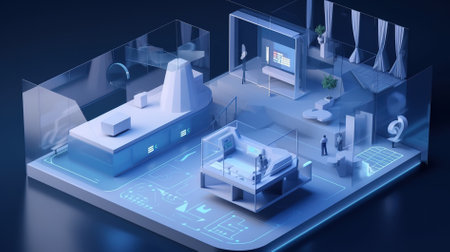 3d isometric interior of modern hospital room with furniture and equipmentの素材