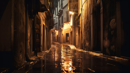 Narrow street at night in Istanbul, Turkey. Long exposure.の素材
