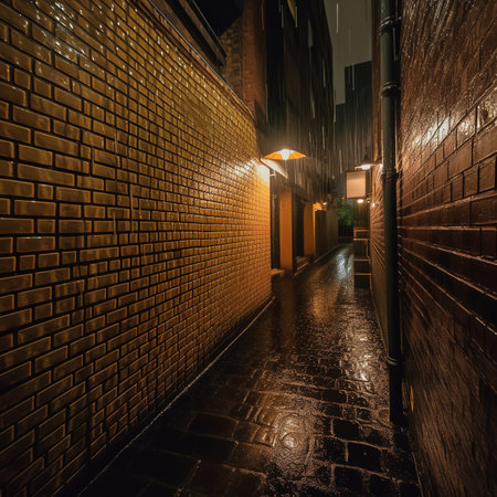 Night view of a narrow street in the center of London, UKの素材