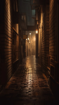 Narrow street in the old city at night. Long exposure.の素材