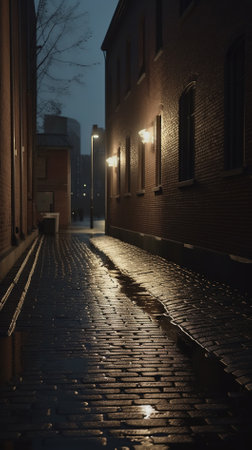 Cobbled street in the old town of Riga at nightの素材