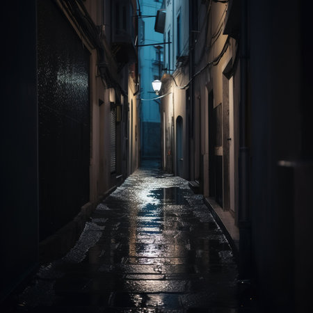 Narrow street at night in the old town of Naples, Italyの素材