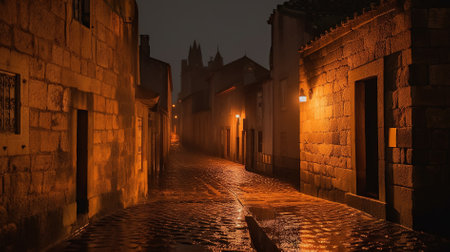 Old street in the old town of Dubrovnik at night, Croatiaの素材