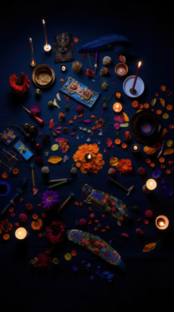 Tarot cards, books and incense on a dark background.の素材