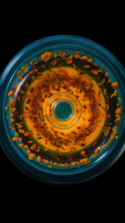 Colorful jellyfish in a bowl on a black background close upの素材