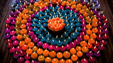 Candles in the shape of a heart on Diwali festivalの素材