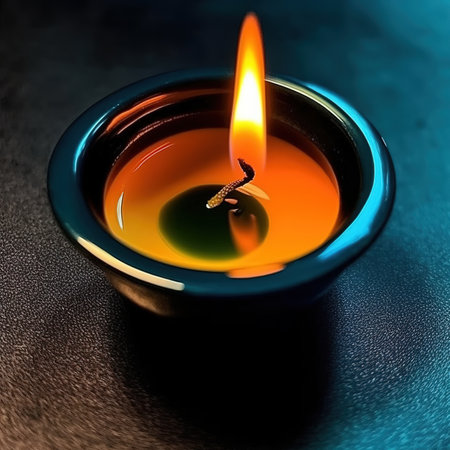Aromatic wax candle on a dark background. Close up.の素材