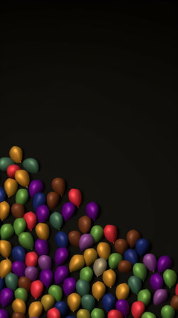 Colorful balloons on black background. 3D rendering. Computer digital drawing.の素材