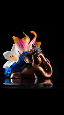 Hindu God Ganesha. Ganesha Idol on black backgroundの素材