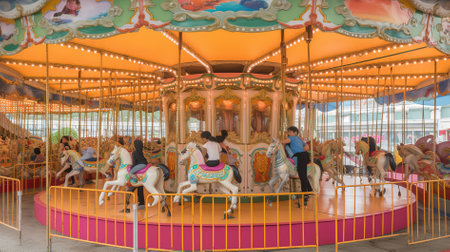 Merry-go-round in the amusement park in the summerの素材