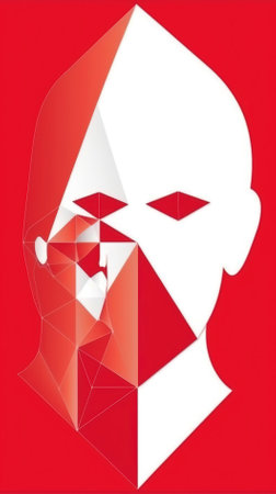 Abstract polygonal face on a red background. Vector illustration.の素材