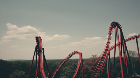 Rollercoaster on the blue sky background, retro tonedの素材