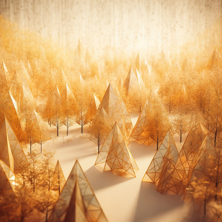 Fantasy winter forest with golden trees. 3d render illustration.の素材
