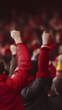 Crowd of cheering people at a sports event, soccer or footballの素材