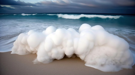 Clouds on the sand of a beach at sunset in Hawaii.