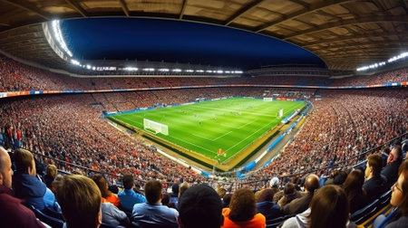 Football stadium with crowd of people at the night. 3d renderingの素材