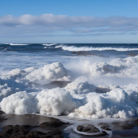 Foam on the beach of La Palma, Canary Islands, Spainの素材