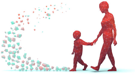 Mother and son holding hands. 3D rendering. Polygonal illustration.の素材