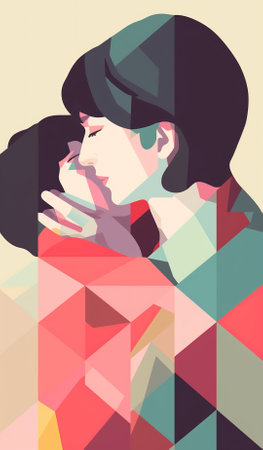 Vector illustration of loving couple in polygonal style. Retro style.の素材