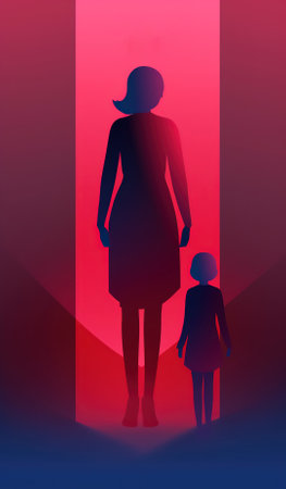 Silhouette of a mother and her child. Vector illustration.の素材