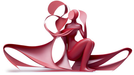 3D rendering of a female figure made of red ribbons.の素材