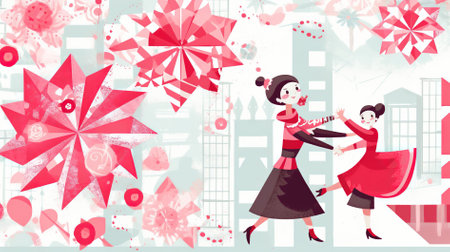 Cute girls dancing tango in the city. Vector illustration.の素材
