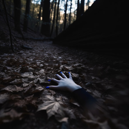 Halloween concept. Zombie hand in the dark forest. Halloween concept.の素材