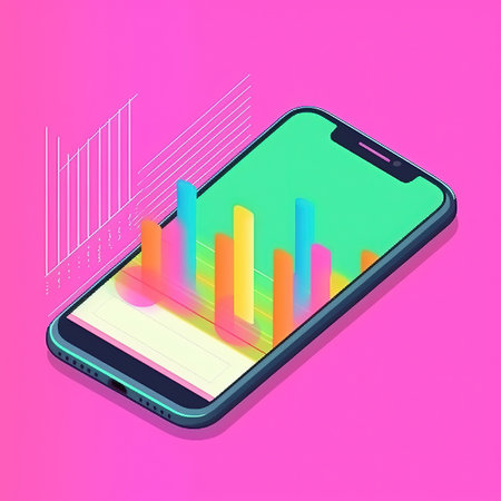 Isometric smartphone with business graph on the screen. Vector illustration.の素材