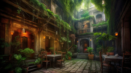 Fantasy image of a street cafe in the old town of Hanoiの素材