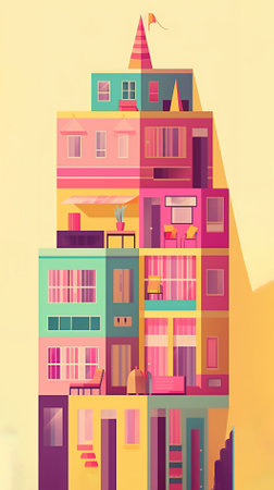 Colorful houses in the city. Retro style. Vector illustration.の素材
