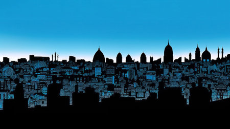 Silhouette of a modern city with buildings and skyscrapersの素材