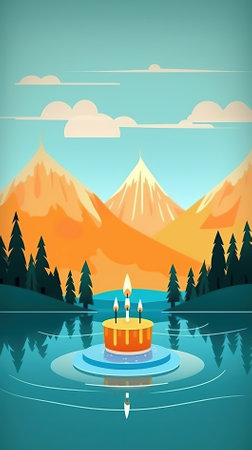 Mountain landscape with a candle in the water. Vector illustration.の素材