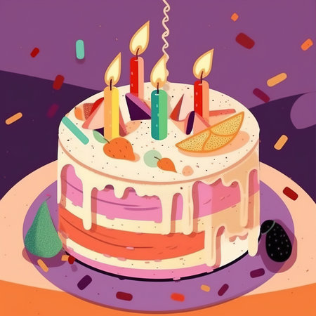 Birthday cake with candles. Vector illustration in flat cartoon style.の素材