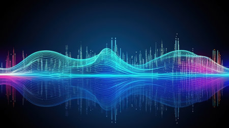Abstract sound wave vector illustration. Futuristic technology style. Sound wave background.の素材