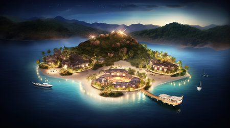 Beautiful small island in the middle of the sea at night.の素材