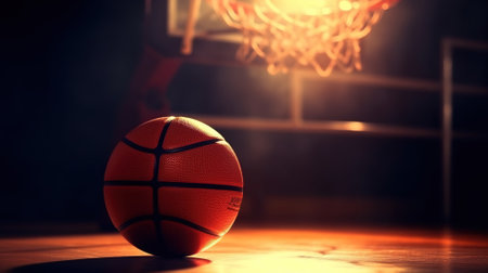 basketball ball on the floor in the gym, sports concept, close-upの素材