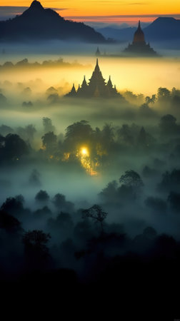 Sunrise over Bagan pagoda, Myanmar (Burma)の素材