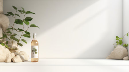 Mockup blank bottle on white wall background, 3D renderingの素材