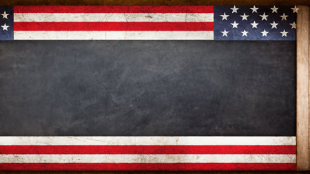 Grunge american flag on blackboard background with copy spaceの素材