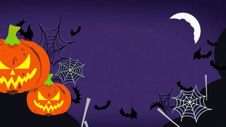 Halloween background with pumpkins, spiders, bats and web. Vector illustration.の素材